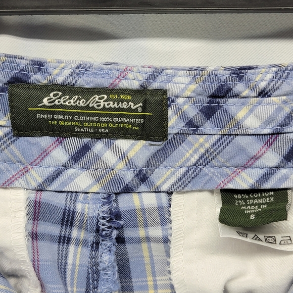 Eddie Bauer Shorts Bermuda Chino Flat Front Plaid Size 8 - Picture 4 of 7